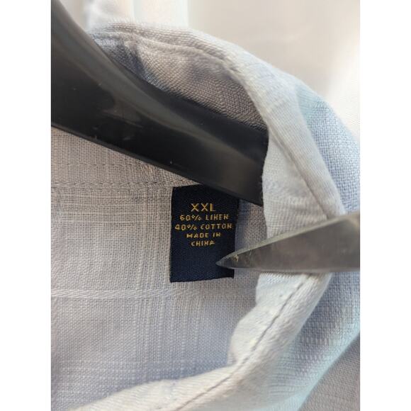 Club Room Blue Linen/Cotton Blend XXL One Pocket Short Sleeve Button Up - Picture 3 of 8